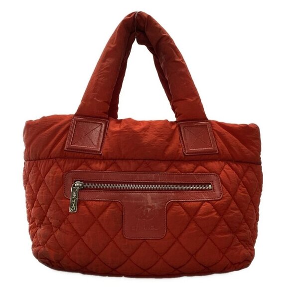 Auth CHANEL Coco Cocoon PM A48610 Red Nylon Leather Tote Bag - Picture 1 of 11